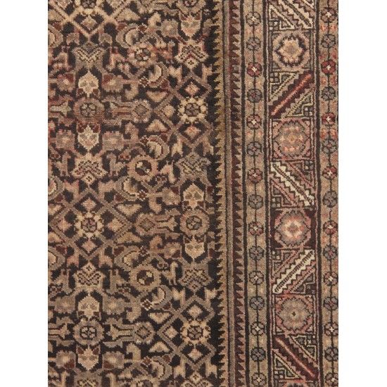 Pasargad Home Vintage Hamadan Brown Lamb's Wool Area Rug- 3' 7" X 10' 8"