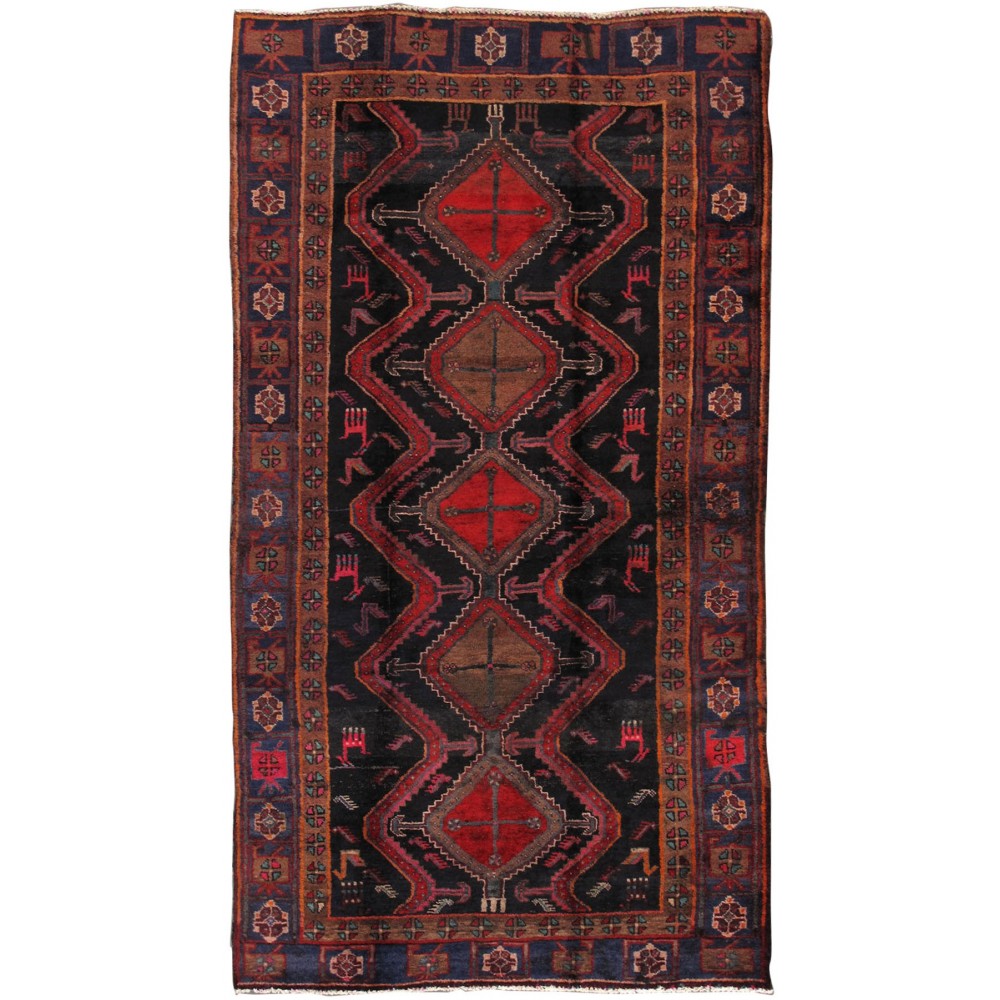 Pasargad Home Vintage Lori Collection Black Lamb's Wool Area Rug- 4' 5" X 8' 3"