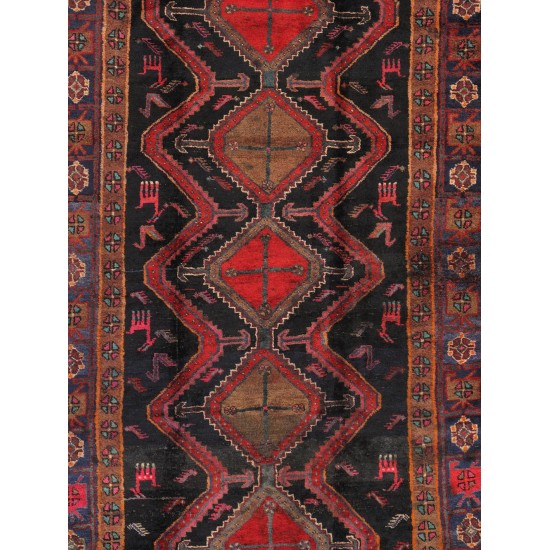 Pasargad Home Vintage Lori Collection Black Lamb's Wool Area Rug- 4' 5" X 8' 3"