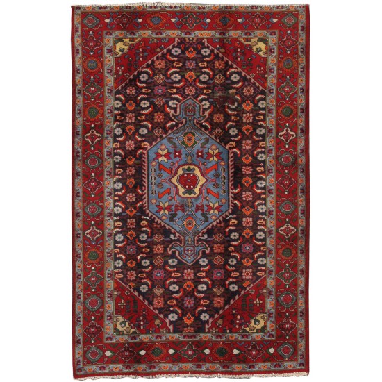 Pasargad Home Vintage Bidjar Collection Navy Lamb's Wool Area Rug- 4' 4" X 6' 6"