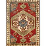 Pasargad Home Vintage Kazak Collection Rust Lamb's Wool Area Rug- 4' 1" X 5' 9"