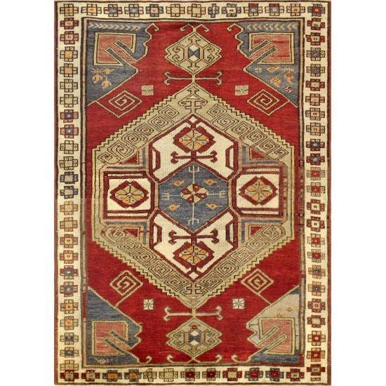 Pasargad Home Vintage Kazak Collection Rust Lamb's Wool Area Rug- 4' 1" X 5' 9"