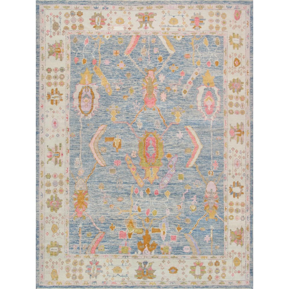 Pasargad Home Area Rug Oushak Hand-Knotted Wool Blue 10' 0" X 13' 2"