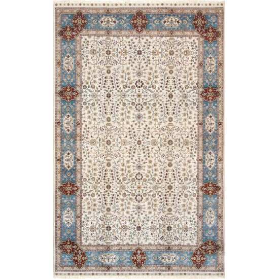 Pasargad Home Hereke Collection Hand-Knotted Pure Silk Area Rug- 5' 1" X 8' 3"