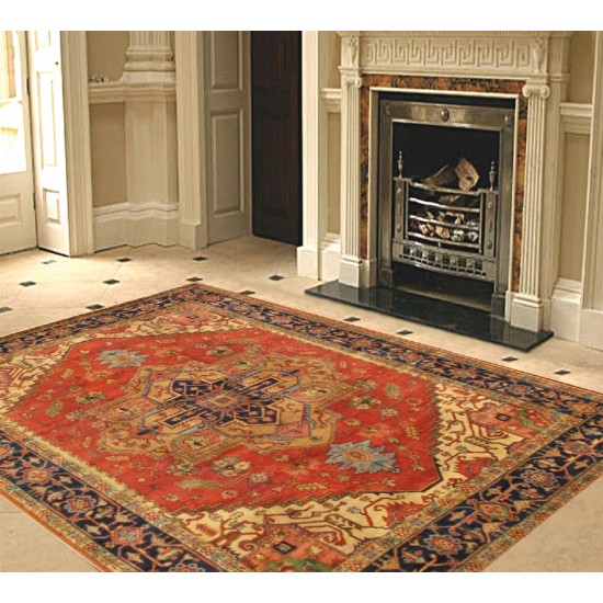 Pasargad Home Area Rug Serapi Hand-Knotted Wool Rust 13' 8" X 14' 9"