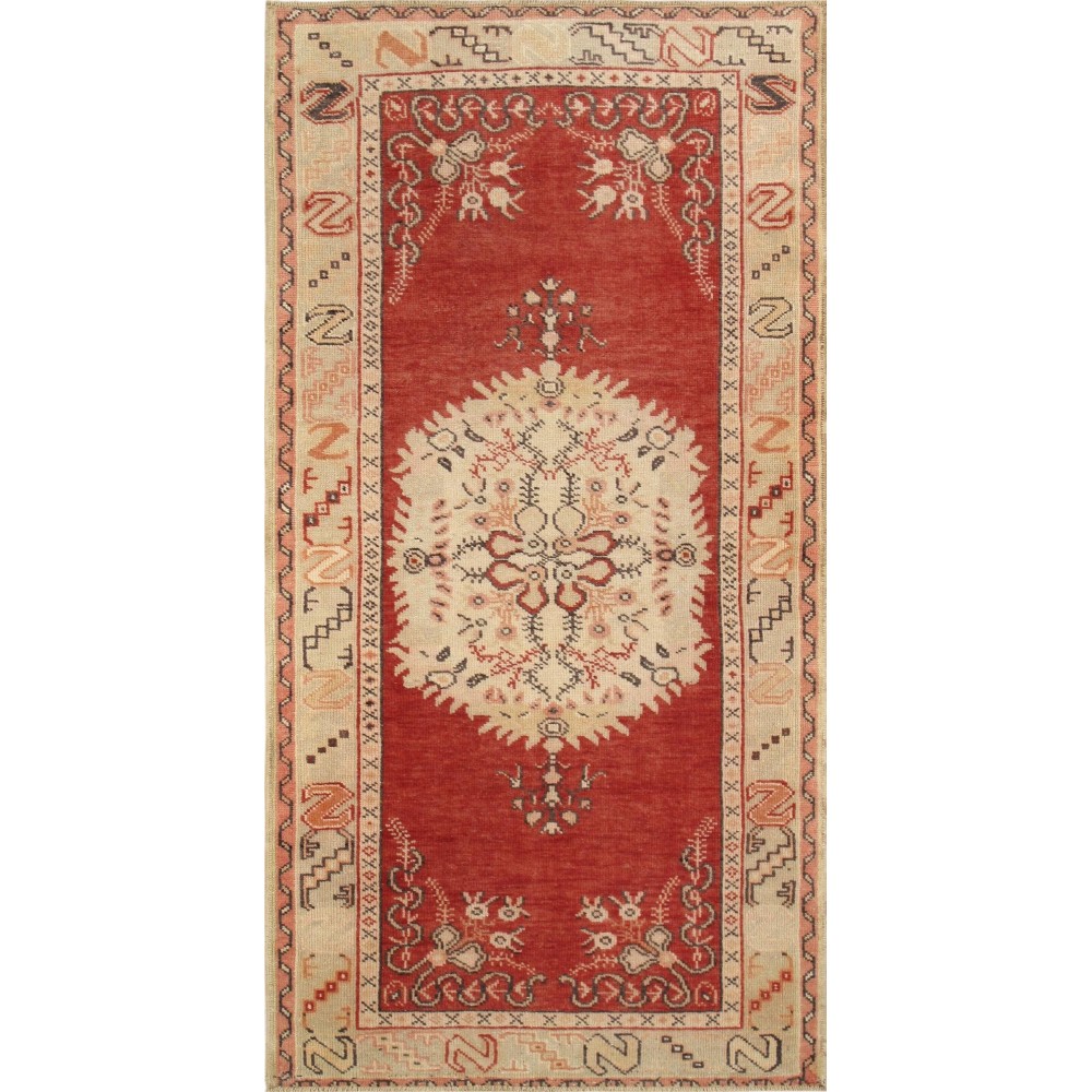 Pasargad Home Vintage Oushak Coral Lamb's Wool Area Rug- 3' 4" X 6' 6"