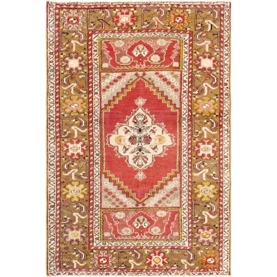 Pasargad Home Vintage Sivas Collection Coral Lamb's Wool Area Rug- 3' 7" X 5' 5"