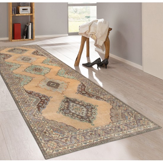 Pasargad Home Vintage Sivas Collection Cream Wool Area Rug- 4' 8" X 13' 9"
