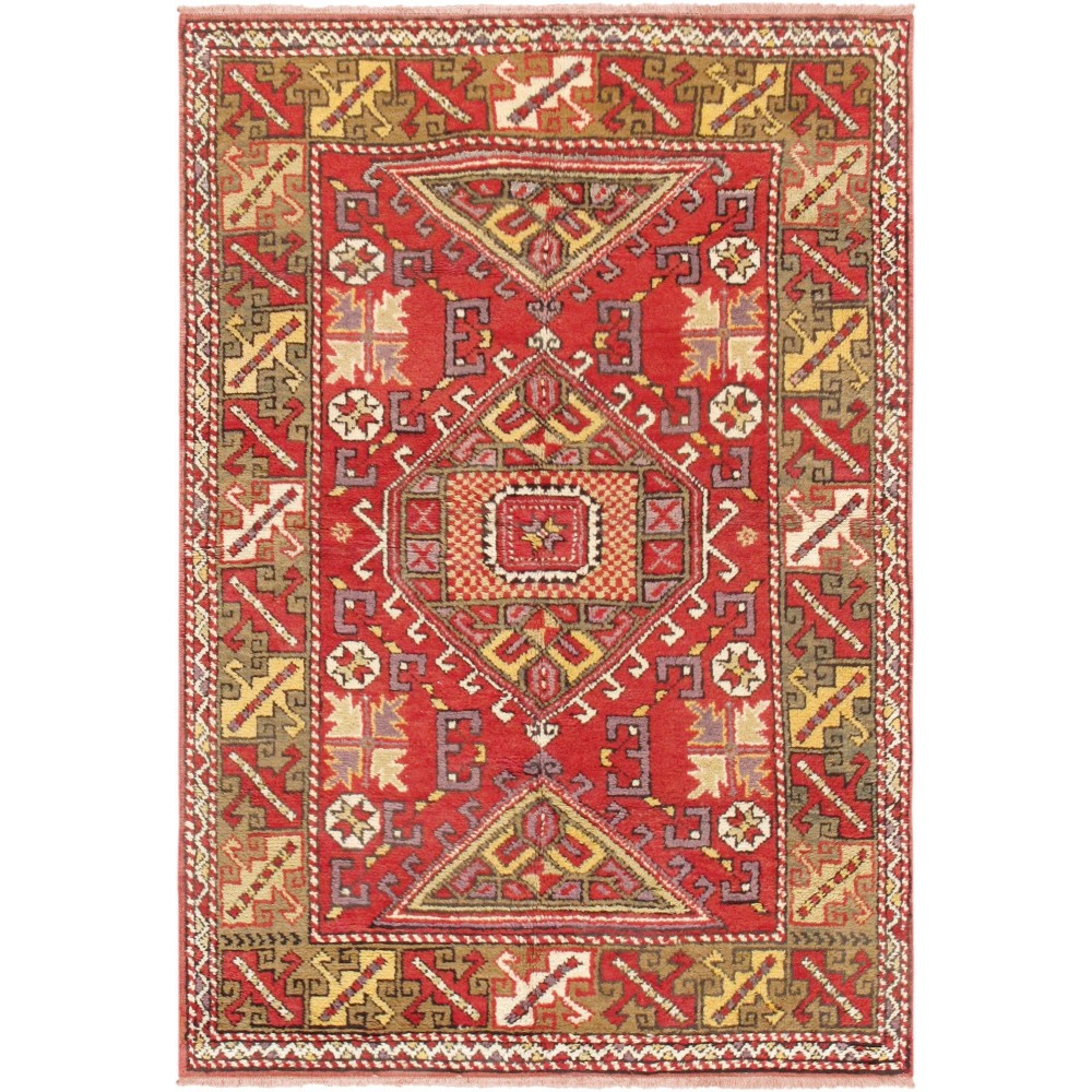 Pasargad Home Vintage Oushak Collection Red Lamb's Wool Area Rug- 4' 1" X 6' 0"
