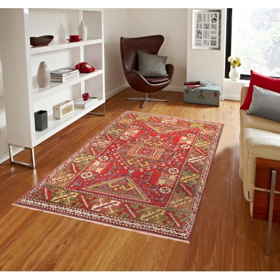 Pasargad Home Vintage Oushak Collection Red Lamb's Wool Area Rug- 4' 1" X 6' 0"