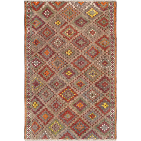 Pasargad Home Vintage Kilim Collection Multi Lamb's Wool Area Rug- 6' 5" X 9'11"