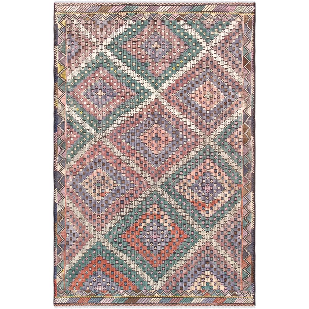 Pasargad Home Vintage Kilim Collection Multi Lamb's Wool Area Rug- 6' 0" X 9' 8"