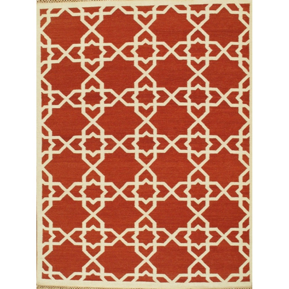 Pasargad Home Area Rug Kilim Hand-Knotted Lamb's Wool Rust 8' 0" X 10' 0"