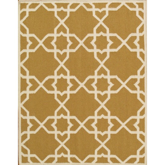 Pasargad Sahara Decorative Handmade Wool Flat Weave Area Rug - Gold/Ivory 8x10