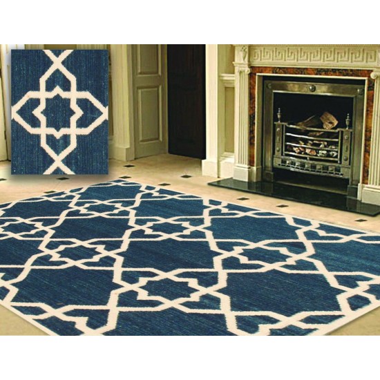 Pasargad Home Area Rug Kilim Flat Weave Lamb's Wool Navy 4' 0" X 6' 0"