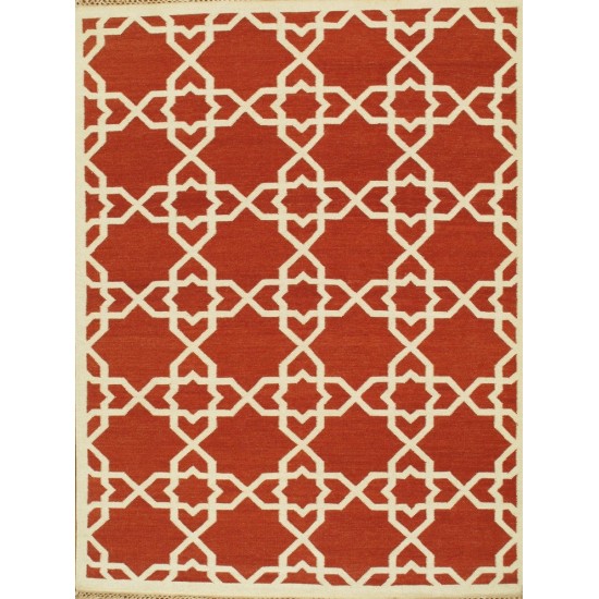 Pasargad Home Area Rug Kilim Flat Weave Lamb's Wool Rust 5' 9" X 8' 9"