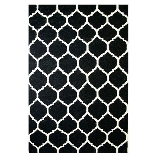 Pasargad Home Kilim Hand-Woven Lamb's Wool Black Area Rug- 5' 0" X 8' 0"