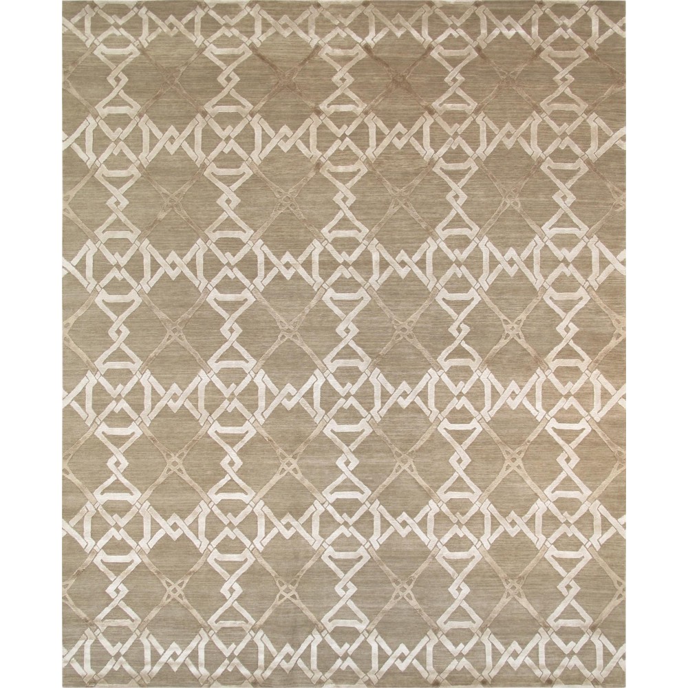 Pasargad Home Area Rug Modern Hand-Knotted Silk, Wool Mocha 8' 1" X 10' 1"