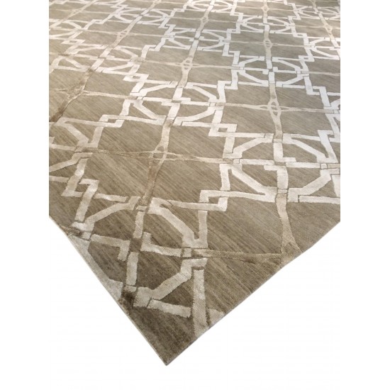 Pasargad Home Area Rug Modern Hand-Knotted Silk, Wool Mocha 8' 1" X 10' 1"