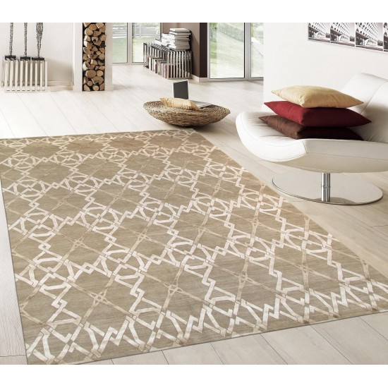 Pasargad Home Area Rug Modern Hand-Knotted Silk, Wool Mocha 8' 1" X 10' 1"