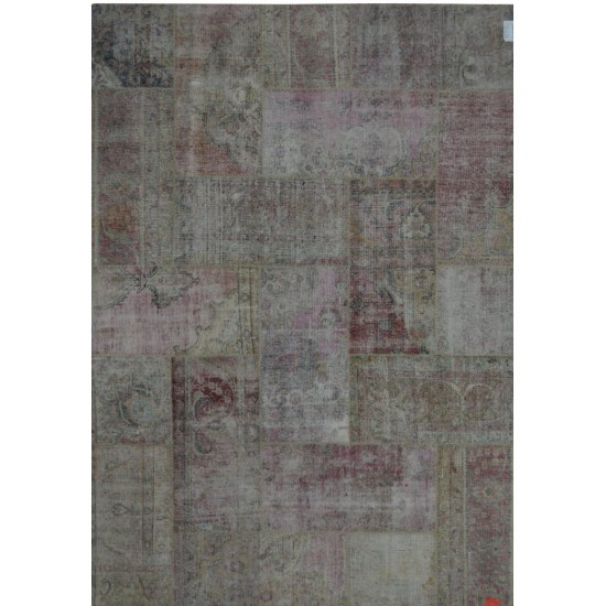 Pasargad Home Patchwork Hand-Knotted Lamb's Wool Area Rug- 6'11" X 9' 9"