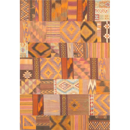 Pasargad Home Vintage Patchwork Multi Lamb's Wool Area Rug- 6' 6" X 9' 8"