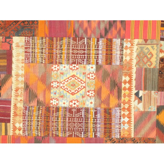 Pasargad Home Vintage Patchwork Multi Lamb's Wool Area Rug- 6' 5" X 9' 5"