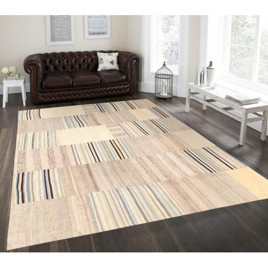 Pasargad Home Vintage Patchwork Multi Lamb's Wool Area Rug- 6' 6" X 7'11"