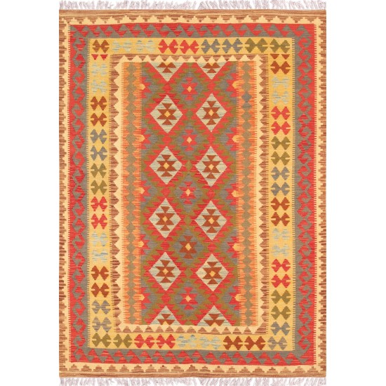 Pasargad Home Vintage Kilim Collection Multi Lamb's Wool Area Rug- 4'11" X 6'10"