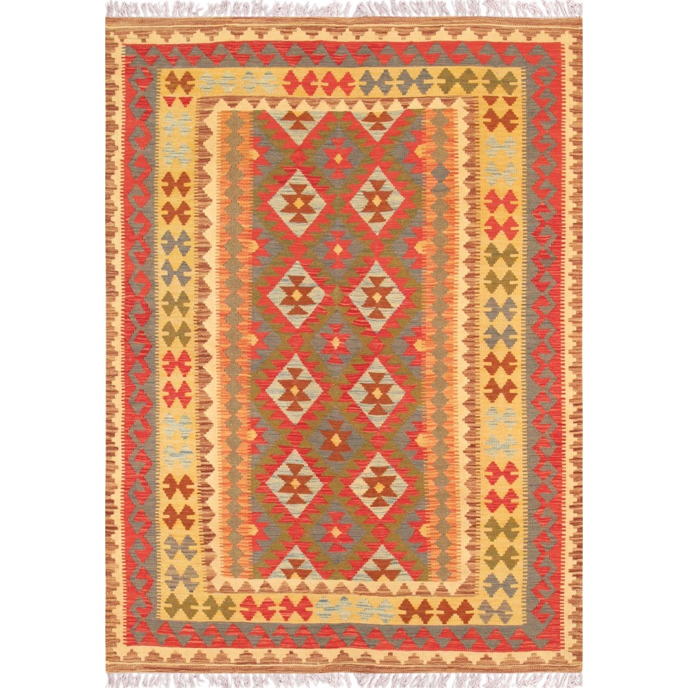 Pasargad Home Vintage Kilim Collection Multi Lamb's Wool Area Rug- 4'11" X 6'10"