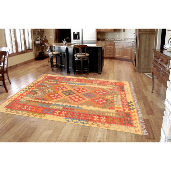 Pasargad Home Kilim Collection Hand-Woven Lamb's Wool Area Rug- 4' 9" X 6' 6"