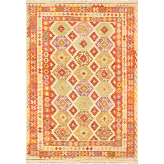 Pasargad Home Vintage Kilim Collection Multi Lamb's Wool Area Rug- 6' 7" X 9' 9"