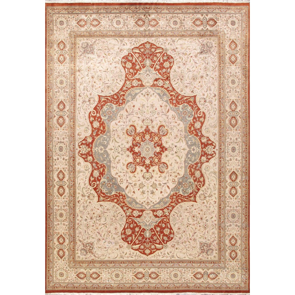 Pasargad Home Tabriz Hand-Knotted Silk & Wool Area Rug- 9'11" X 14' 0" Pasargad Home Tabriz Hand-Knotted Silk & Wool Area Rug- 9'11" X 14' 0"