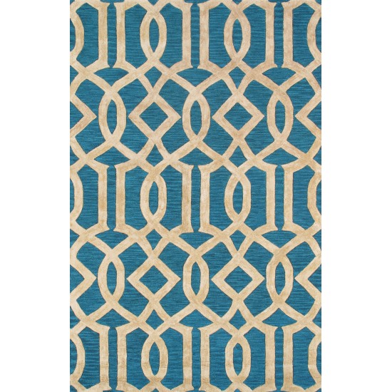 Area Rug Transitiona Hand-Tufted Silk, Wool Teal Blue 5' 0" X 8' 0"