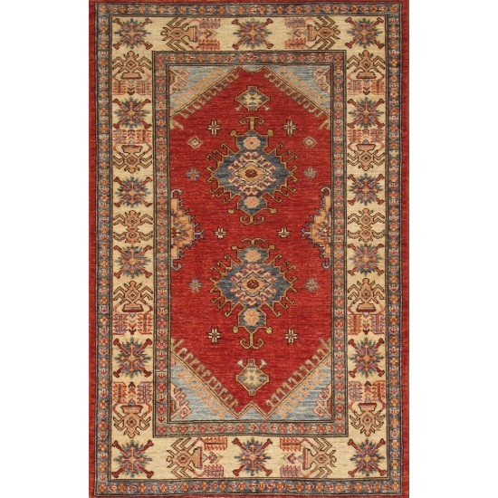 Pasargad Home Kazak Collection Hand-Knotted Lamb's Wool Area Rug- 3' 5" X 5' 4"