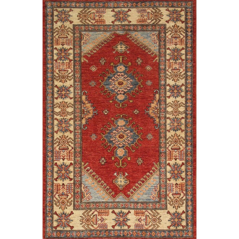 Pasargad Home Kazak Collection Hand-Knotted Lamb's Wool Area Rug- 3' 5" X 5' 4" Pasargad Home Kazak Collection Hand-Knotted Lamb's Wool Area Rug- 3' 5" X 5' 4"