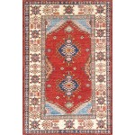 Pasargad Home Kazak Collection Hand-Knotted Lamb's Wool Area Rug- 3' 2" X 4' 11"