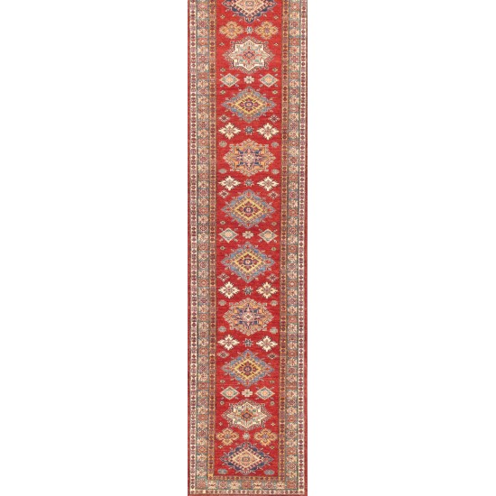 Pasargad Home Kazak Collection Hand-Knotted Lamb's Wool Runner- 2' 9" X 12'10"