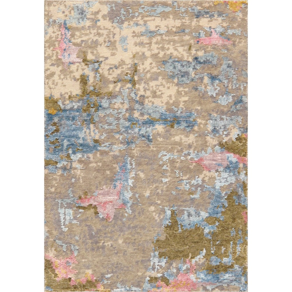 Pasargad Home Modern Hand-Knotted Blue Bsilk & Wool Area Rug- 2' 0" X 3' 0"