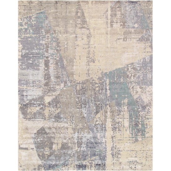 Pasargad Home Modern Hand-Knotted Grey Bsilk & Wool Area Rug- 9' 0" X 11'10"