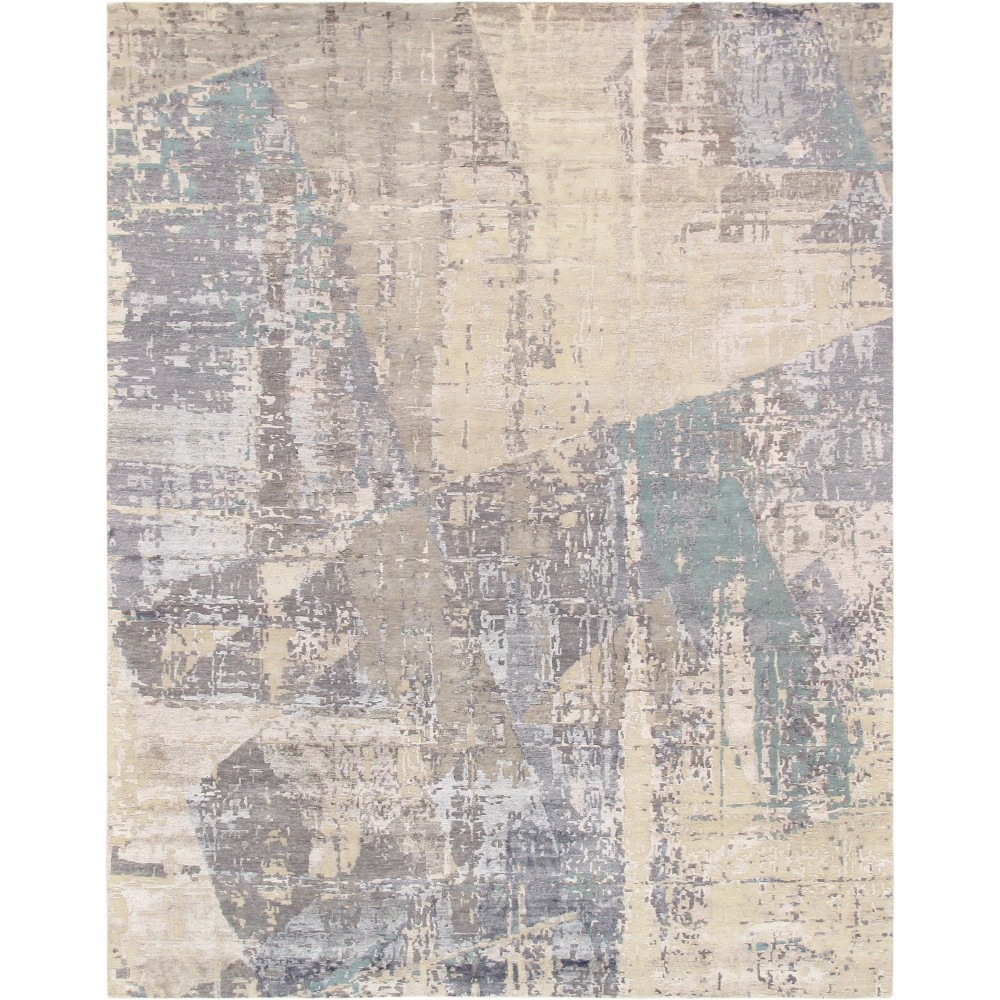 Pasargad Home Modern Hand-Knotted Grey Bsilk & Wool Area Rug- 9' 0" X 11'10"