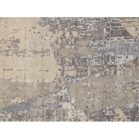 Pasargad Home Modern Hand-Knotted Grey Bsilk & Wool Area Rug- 9' 0" X 11'10"