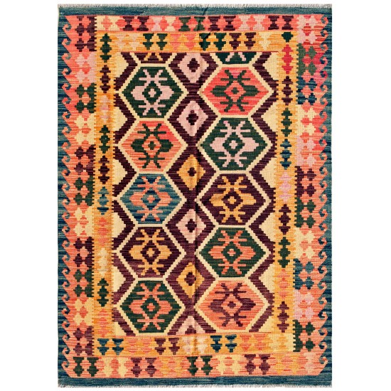 Pasargad Home Vintage Kilim Collection Multi Wool Area Rug- 4' 9" X 6' 7"