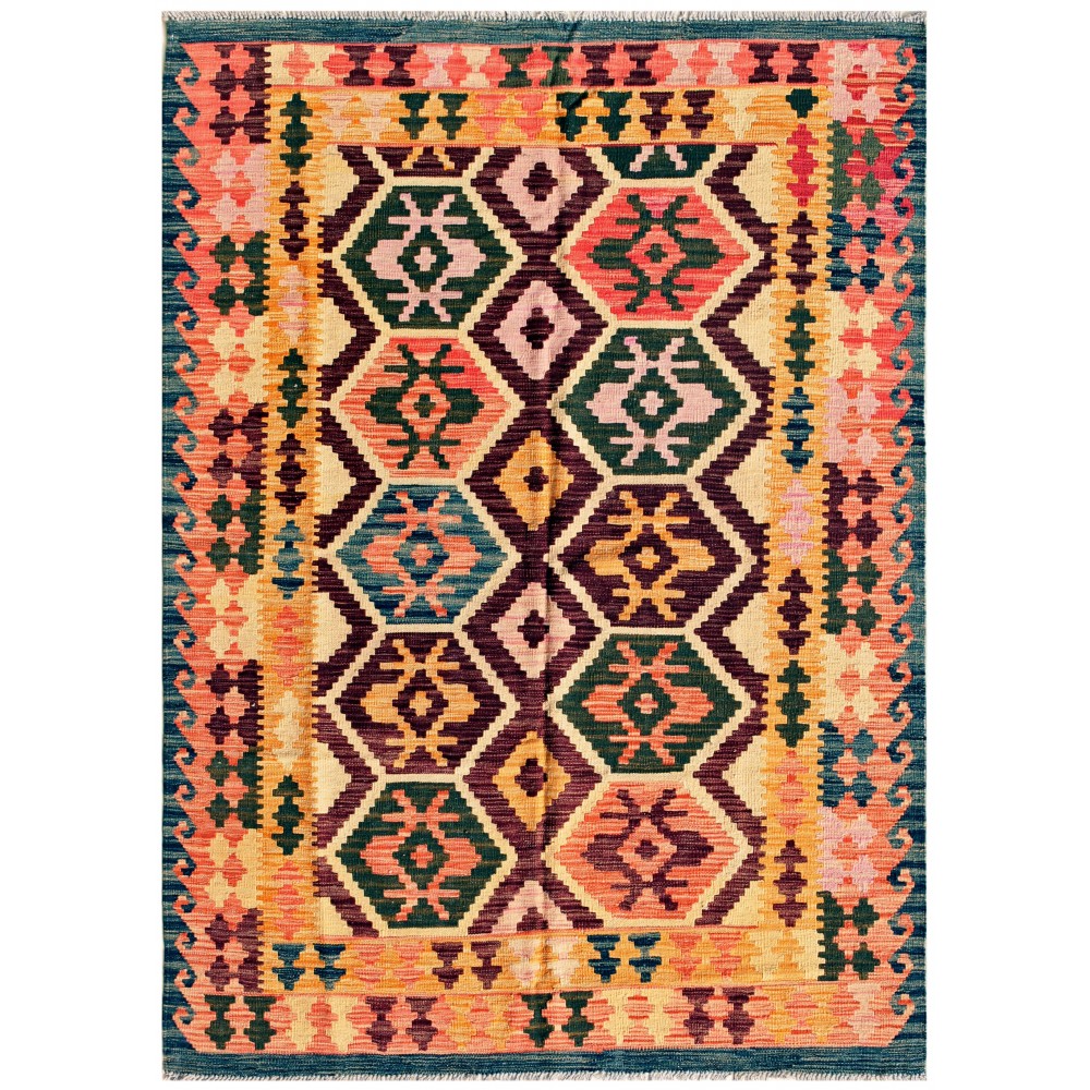 Pasargad Home Vintage Kilim Collection Multi Wool Area Rug- 4' 9" X 6' 7" Pasargad Home Vintage Kilim Collection Multi Wool Area Rug- 4' 9" X 6' 7"