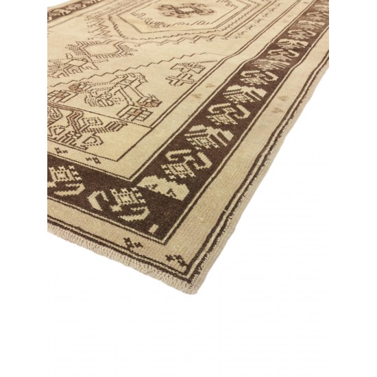 Pasargad Home Vintage Oushak Beige Lamb's Wool Area Rug- 3' 6" X 6'10"