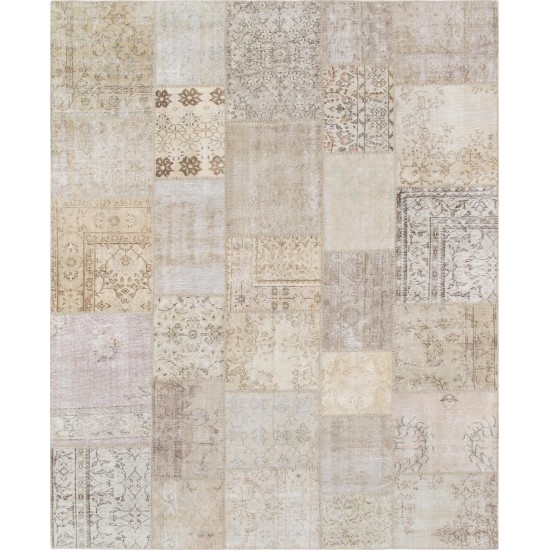 Pasargad Home Vintage Patchwork Beige Lamb's Wool Area Rug- 8' 2" X 10' 0"