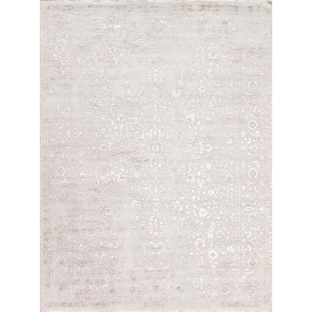 Pasargad Home Transitiona Hand-Knotted Silk & Wool Area Rug- 9' 0" X 12' 0" Pasargad Home Transitiona Hand-Knotted Silk & Wool Area Rug- 9' 0" X 12' 0"