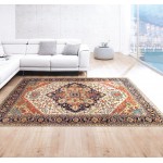 Pasargad Home Serapi Hand-Knotted Wool Ivory/Navy Area Rug- 9' 9" X 10'10"