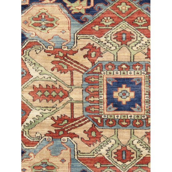 Pasargad Home Serapi Hand-Knotted Wool Ivory/Navy Area Rug- 9' 9" X 10'10"