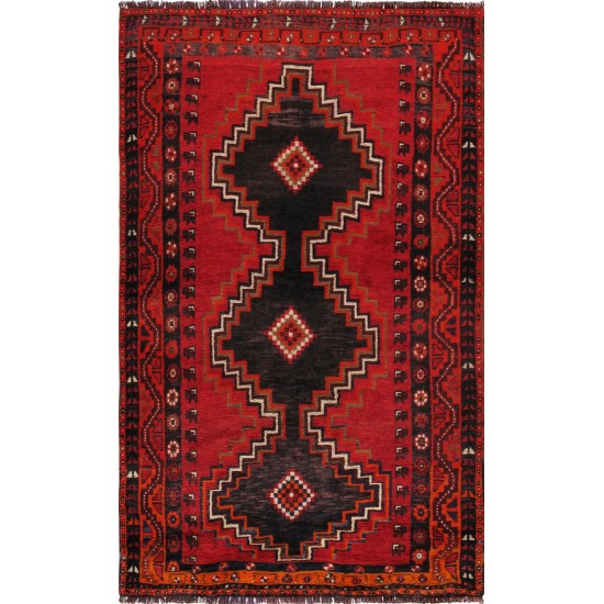 Pasargad Home Vintage Shiraz Collection Red Lamb's Wool Area Rug- 4' 2" X 7' 2"